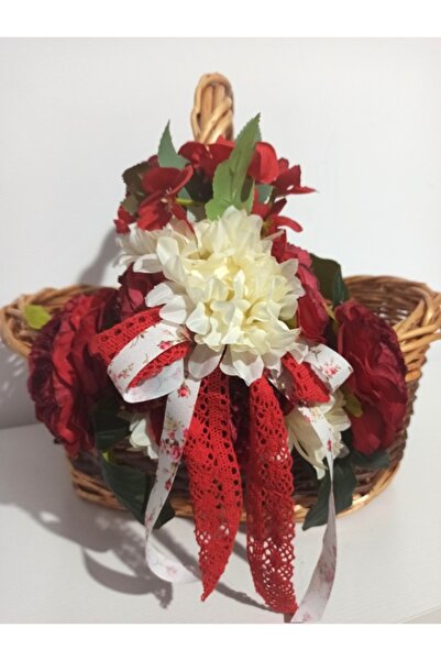 Pasiunea Florilor Medium Wicker Basket With Red and White Flowers
