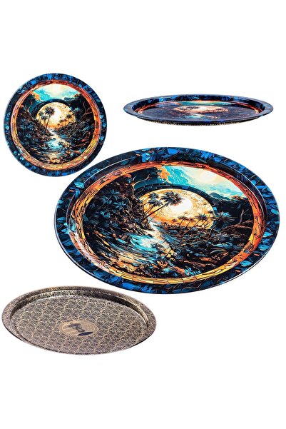 KADAX Decorative Serving Tray, Round, Large, Palm Tree, 32.5 cm