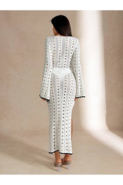 EFENDİX Slit Cotton Lu Lace-Like Knit Beach Dress