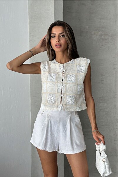 Cistern İstanbul Γυναικείο αμάνικο πουκάμισο Με δαντελένιο κέντημα