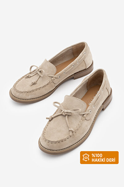 Marjin Women's Genuine Leather Seam Detail Bowknot Vardola Loafers Casual Sho...