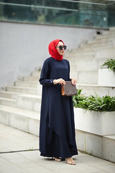 NS Moda Tesettür Ayrobin Herra Elbise Navy Blue-Model 573