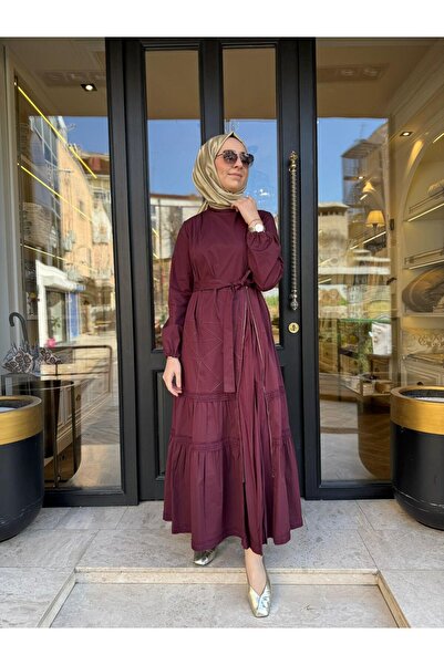 MissWhence 39807 Zipper Detail Women's Dress Claret Red