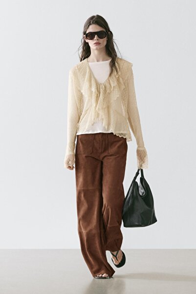 Massimo Dutti Fırfır detaylı keten karışımlı hırka