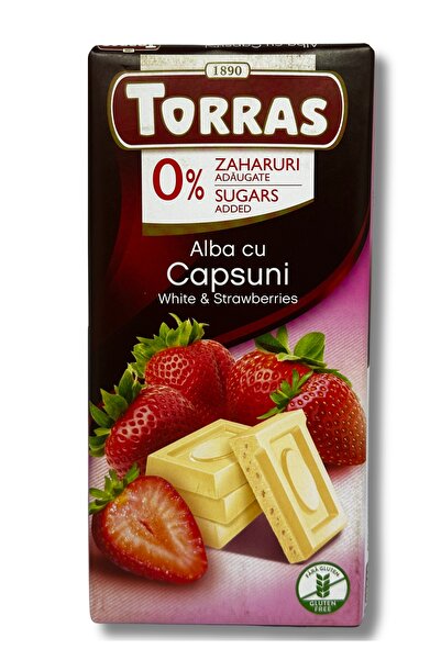TORRAS Ciocolata alba cu capsuni fara zahar si fara gluten, Torras, 75g