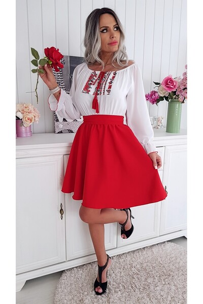 Voguesta Catinca Short Red Dress with Traditional Motifs