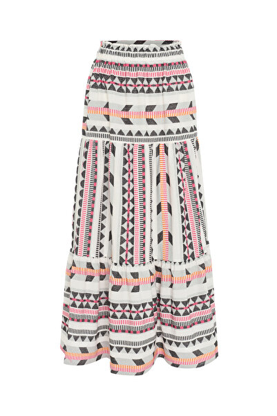 Mudo Embroidered Patterned Flawed Long Skirt