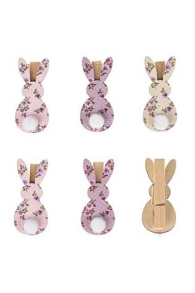 SHOPIENS Set de cleme de Paște din lemn cu model de iepuraș, ecru, roz, lilia...