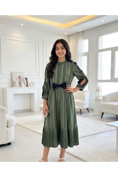 alqarat "Deem" Royal Pleated Dress with Lace Embroidery