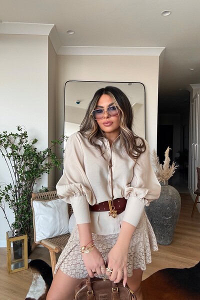 Sohotique By P قميص كاربوز كول ذو أكمام سميكة باللون البيج