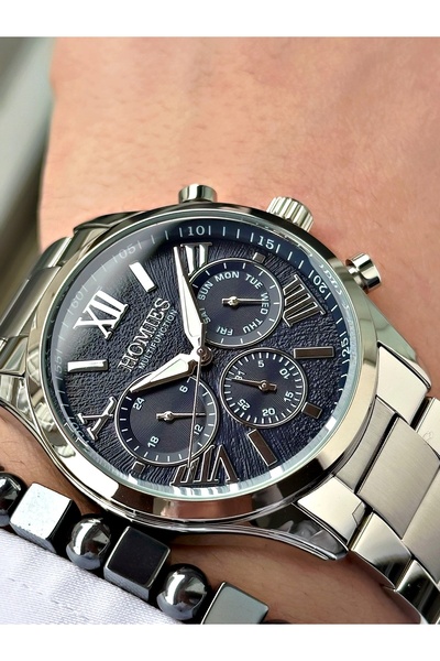 Homies ساعة يد رجالية أصلية باللون الفضي + سوار