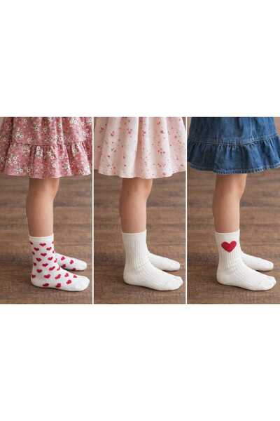 Moonrise Socks Children's Socket Socks Heart Patterned 3 Pairs