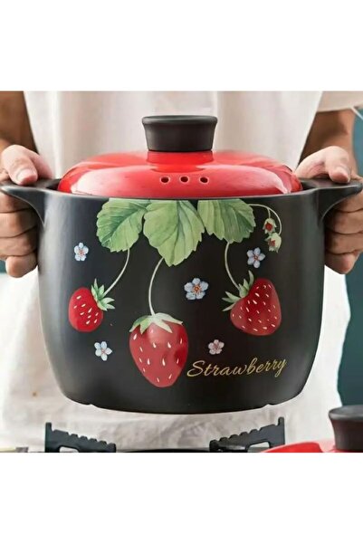 OEM Ceramic pot with lid, 6.5L, black, red, non-stick, high temperature resis...