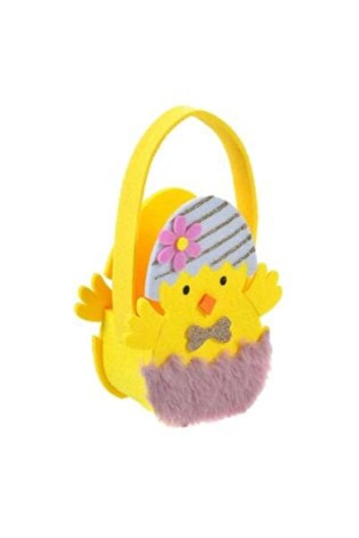 SHOPIENS Geantă decorativă de Paște cu mâner, pui galben, 14 x 7 x 15 cm
