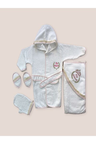 sylar 0-6 Months Set of 5 Baby Girl Towels and Duster with Tiger Embroidery B...