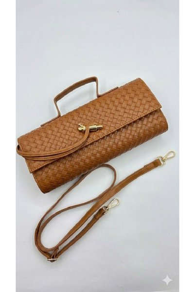 By EDUU Taba Örgü Desenli Kadın El Ve Omuz Çantası - Askılı Portföy Clutch Çanta
