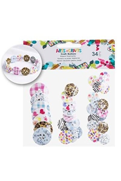 SHOPIENS Wooden Buttons in 3 Sizes Various Models - 34 pcs