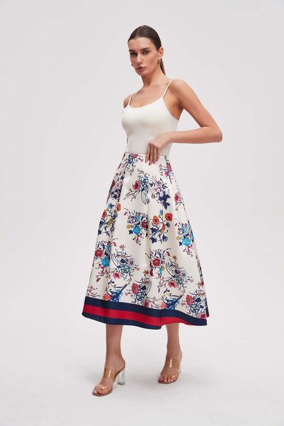 Livia Wide Patterned Midi Skirt