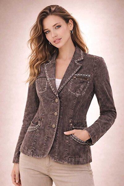 MODA VİNTAGE YIKAMALI DENİM KOT CEKET - KAHVE FÜME