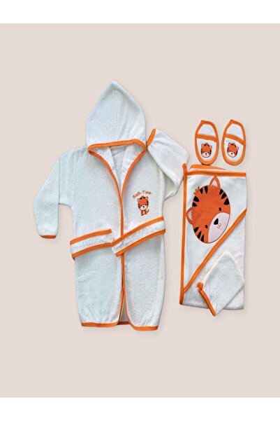 sylar 0-6 Months Set of 5 Baby Boy Towels and Duster with Tiger Embroidery Ba...