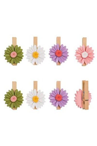 SHOPIENS Set de cleme din lemn cu margarete de diferite culori 5 cm - 8 buc