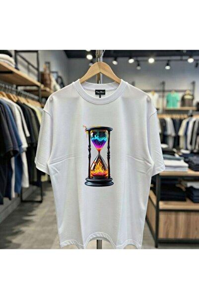 playwear Πολύχρωμο μπλουζάκι με στάμπα κλεψύδρας, 100% βαμβακερό, oversized, ...