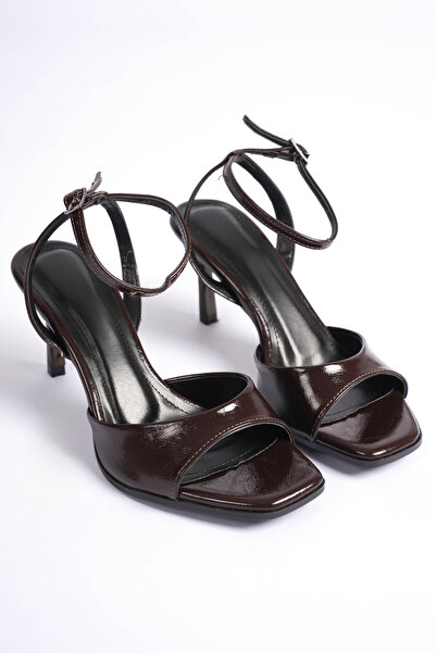 LEVONYA Milano Women's Brown Blunt Toe Single Strap Open Toe Heeled Shoes