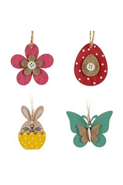 SHOPIENS Decorațiuni de Paște Figurine suspendate din lemn cu detalii sclipic...