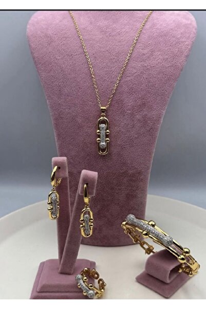 Tuğkay aksesuar xuping paslanmaz takı seti (kolye-küpe-kelepçe-yüzük)