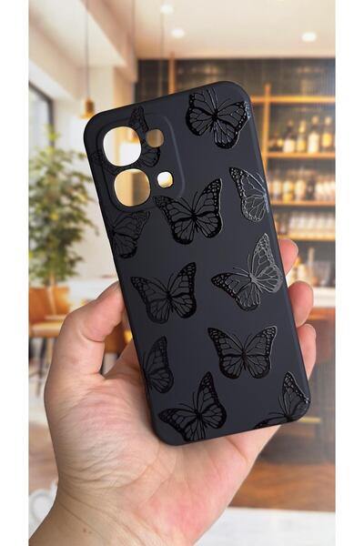 Vip Case Oppo A6 Pro Compatible Black Butterfly Patterned Silicone Shock-Abso...