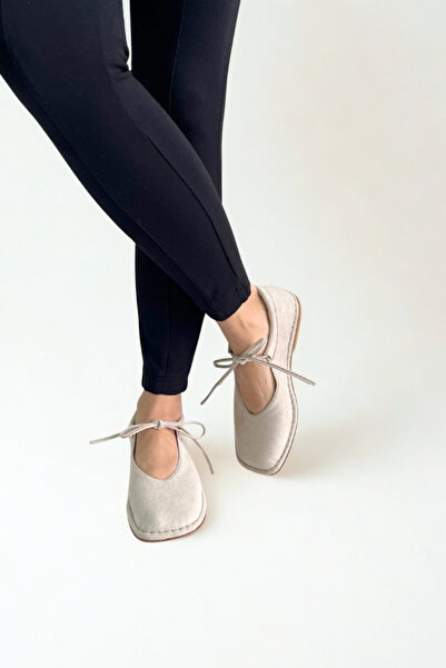 inizio Beige Suede Flat Sole Women Loafers Dr333