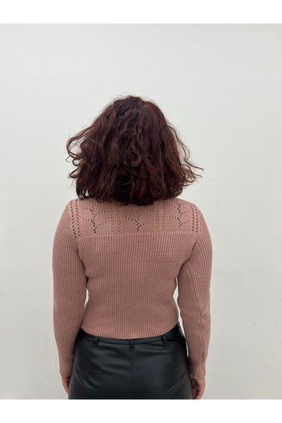 Lavinza Women's Lace-Like Knit Half Turtleneck Sweater Knitwear Patterned Stylish Comfortable Casual Combination Sweater