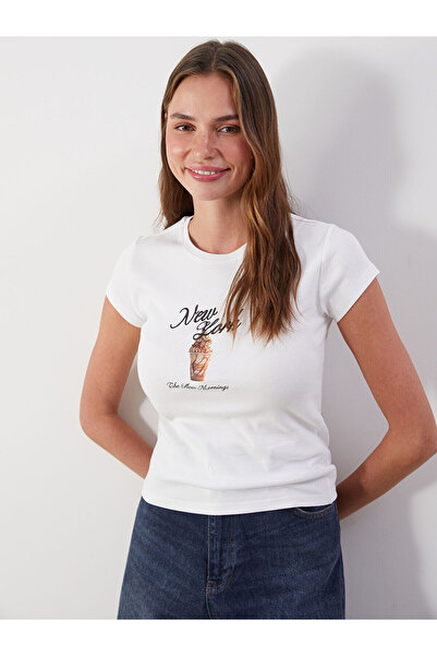 LC Waikiki Γυναικείο μπλουζάκι Özmarka New Season Crew Neck New York με τύπωμα