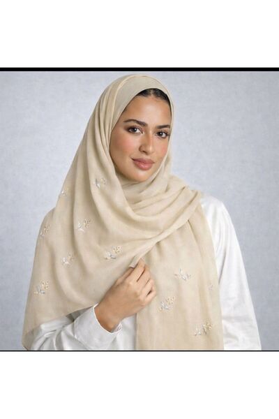 Veil Designer Two-layered hijab with embroidery on both sides, Japanese fabri...