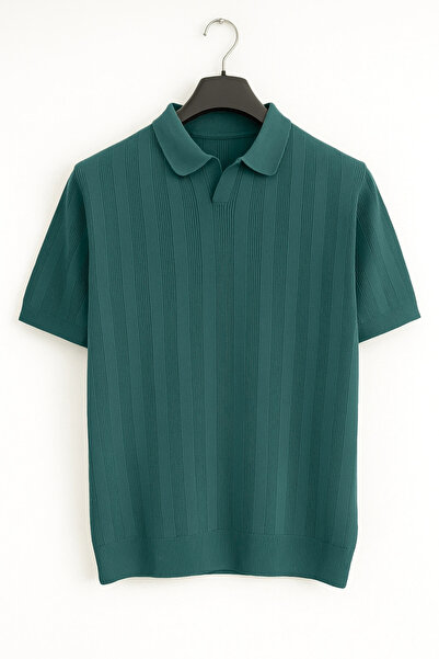 Edwox Ανδρικό πλεκτό μπλουζάκι με ανοιχτό γιακά πράσινο Cd103