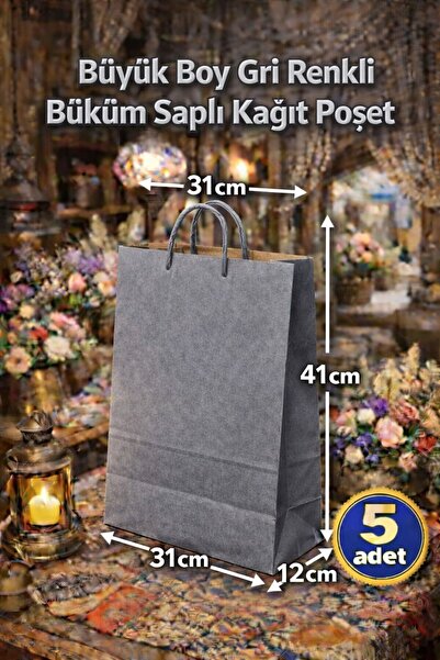 BİLGİ K K كيس ورقي من ورق الكرافت حقيبة باللون الرمادي مع خيط، عبوة من 5 قطع،...