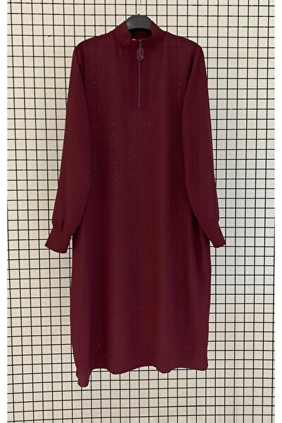 Armine Silk K Crepe Fabric Collar Zippered R Ribbed Summer Basic Hijab Tunic