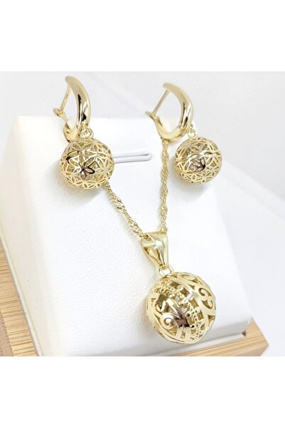 Milena Set Placat cu Aur 14k Model DAC11- Lungime Lant 50cm / Cercei 3cm