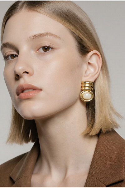 Liora Gold Color Stone Oval Vintage Earrings