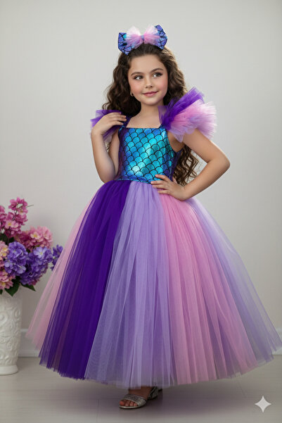 RUMİ KİDS Deniz kızı elbise kostum parti elbisesi mor