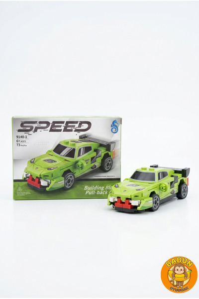 SPEED Bricks Mini Lego Araba Yapı Blok Seti - Çek-Bırak Spor Araba Yapım Seti -Speed Yeşil (73 Parça)