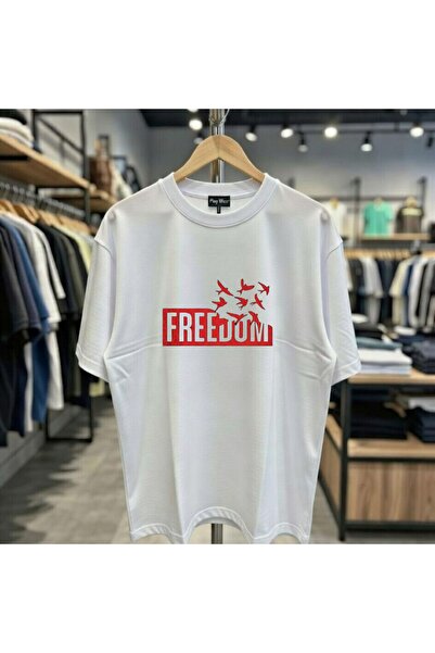 playwear Tricou Freedom Bird cu imprimeu text, 100% bumbac, supradimensionat,...