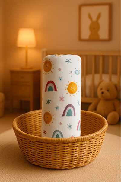 Bimotif Müslin Örtü ve Battaniye, 80x80 cm (Güneş desenli puset, beşik, kunda...