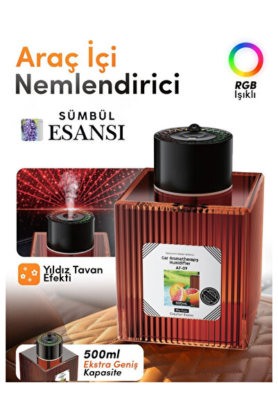 XİRA RGB Işıklı Araç İçi Nemlendirici & Aroma Difüzör 500ml – Yıldız Tavan Ef...