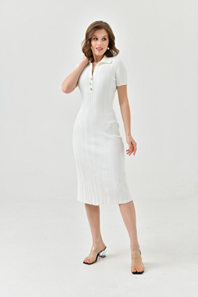 Noi Belis Midi visina Polo ovratnik, poluprsluk, zakopčan Pletena haljina SS2...