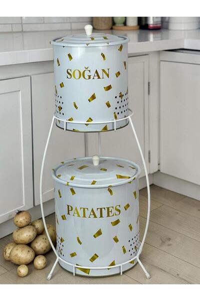 metalshop 2 Katlı Küçük Boy Metal Patates Soğan Kovası - Sebzelik - Patates S...