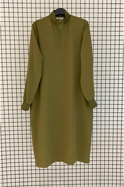 Armine Silk K Crepe Fabric Collar Zippered R Ribbed Summer Basic Hijab Tunic