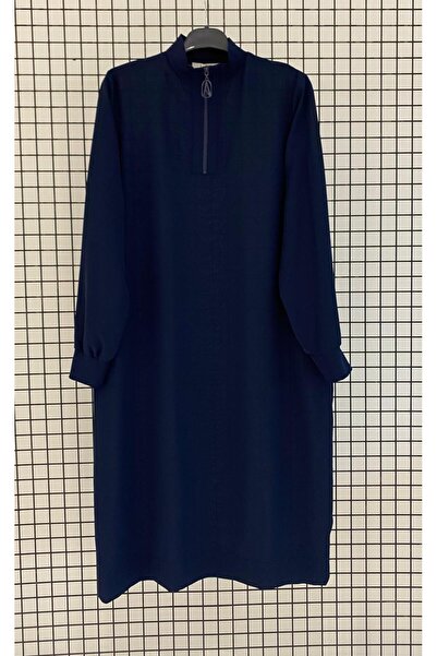 Armine Silk K Crepe Fabric Collar Zippered R Ribbed Summer Basic Hijab Tunic