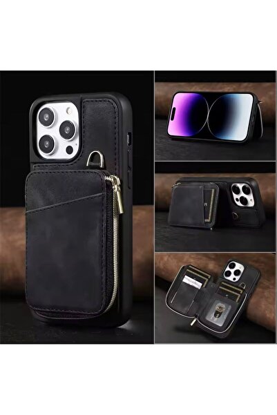 madamcase iPhone 13 Black Color De Leather Endi̇nden Cüzd Wallet Artlikli Mag...