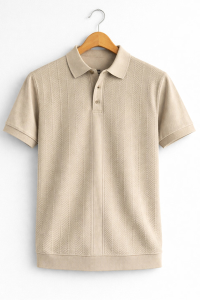 Edwox Ανδρικό πλεκτό μπλουζάκι με γιακά πόλο και κουμπιά, βιζόν Cd172